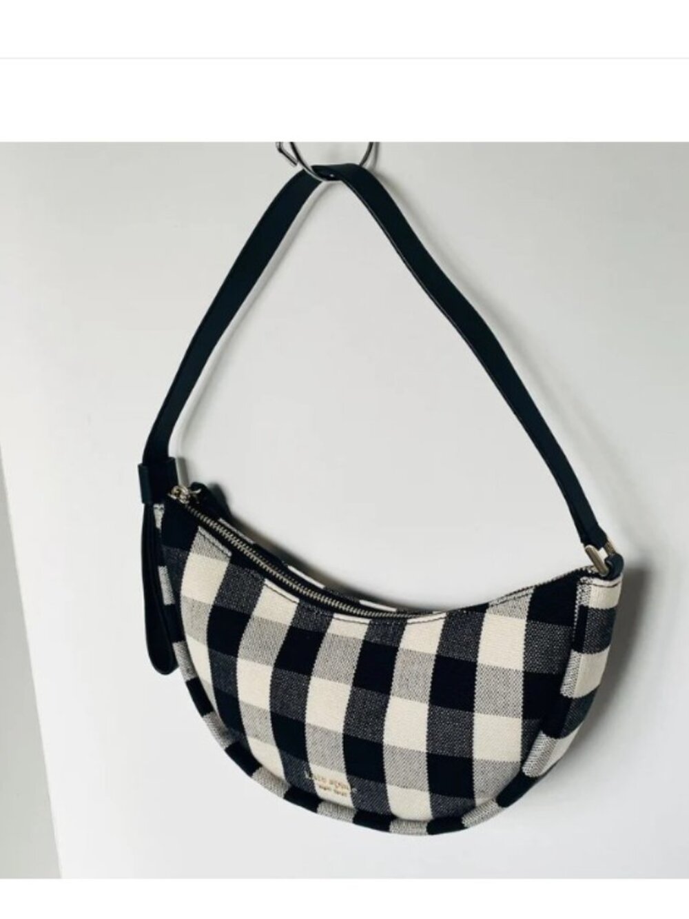 Kate Spade Smile Small Gingham Shoulder Bag Black Check Leather Trim - Picture 10 of 15